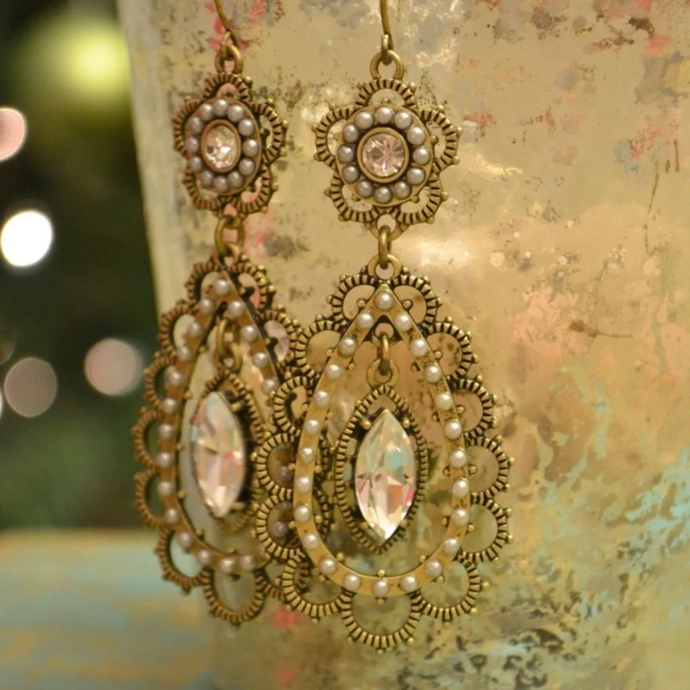 NEW Pearl + Crystal Filigree Earrings Chloe + Isabel